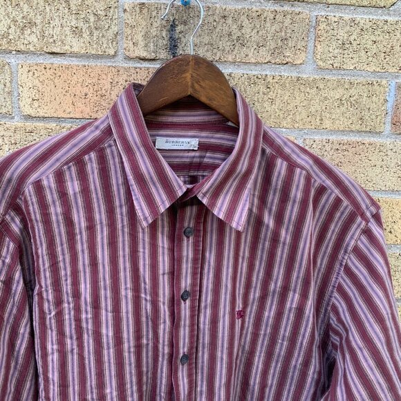 Vintage Burberry London Striped Button Up Shirt XXL - Picture 4 of 10